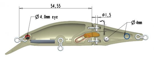 Afin d'atteindre de longues distances de lancer, les leurres sont munis d'un piston qui bloque la partie terminale et optimise ses qualités aérodynamiques.