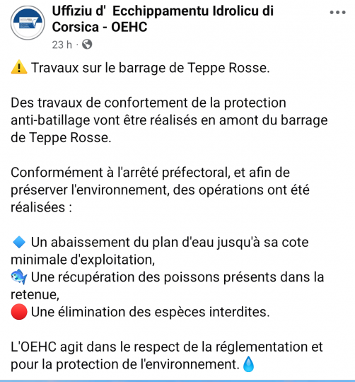 L'OEHC: "récupération des poissons présents", "protection de l'environnement", de qui se moque-t'on?